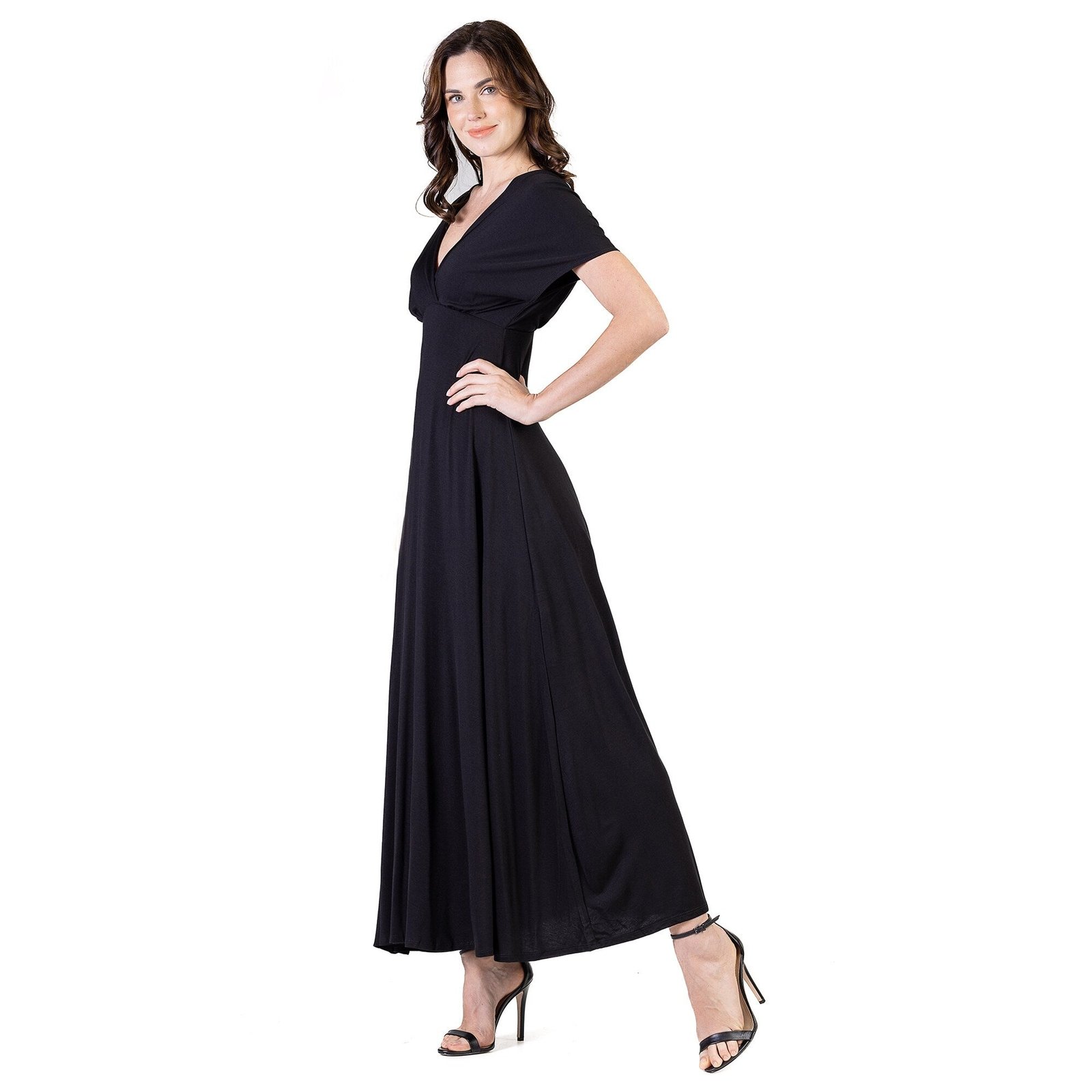 24seven-Comfort-Apparel-Womens-Cap-Sleeve-V-Neck-Maxi-Dress