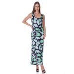 24seven Comfort Apparel Womens Green Butterfly Print Casual Razorback Tank Maxi Dress