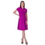 24seven-Comfort-Apparel-Womens-Short-Sleeve-Knee-Length-V-Neck-Rouched-Wrap-Dress